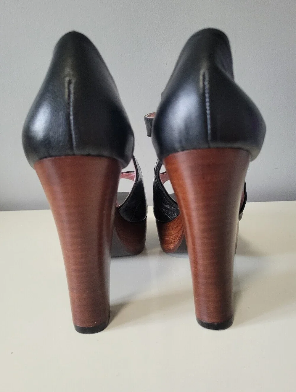 Jeffrey Campbell Dobrica Leather Wood Platform Mary Jane Pumps, GUC, Size 40